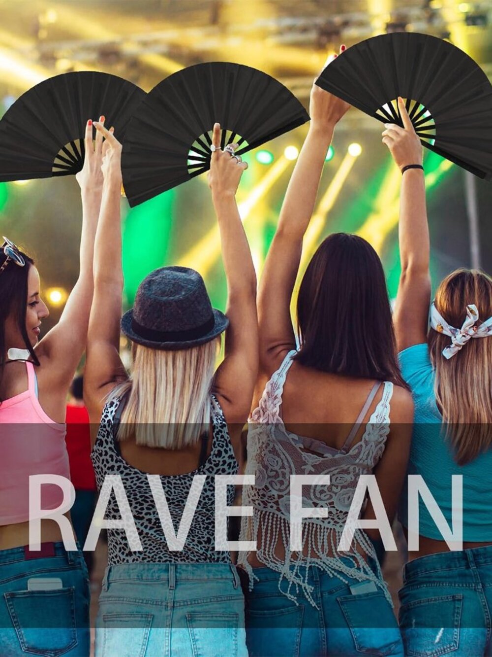 2 Pack Foldable Fans for Rave Dancing,Black,Simple Pattern - Picture 6 of 7